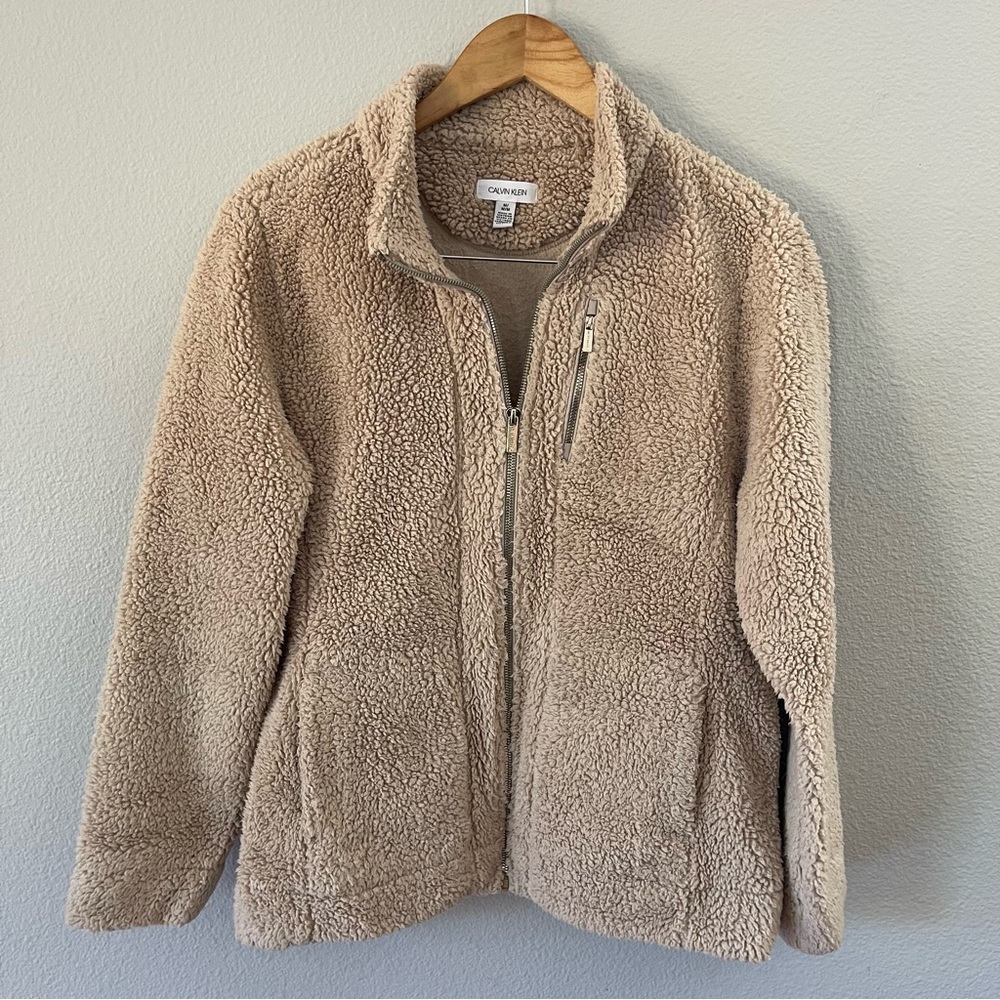 Calvin Klein Teddy Bear Zipper Jacket Beige Size M
